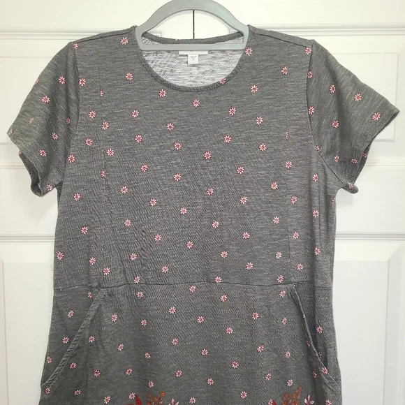 J.Jill Grey Floral Tshirt Dress Pockets Cotton Casual Boho‎ Size M - Picture 13 of 14
